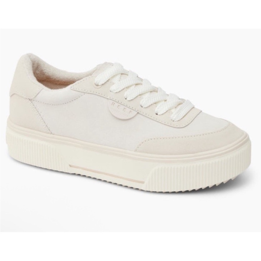 Reef Lay Day Lift Leather Boho Platform Casual Sneakers Beige Cream New Size 8.5